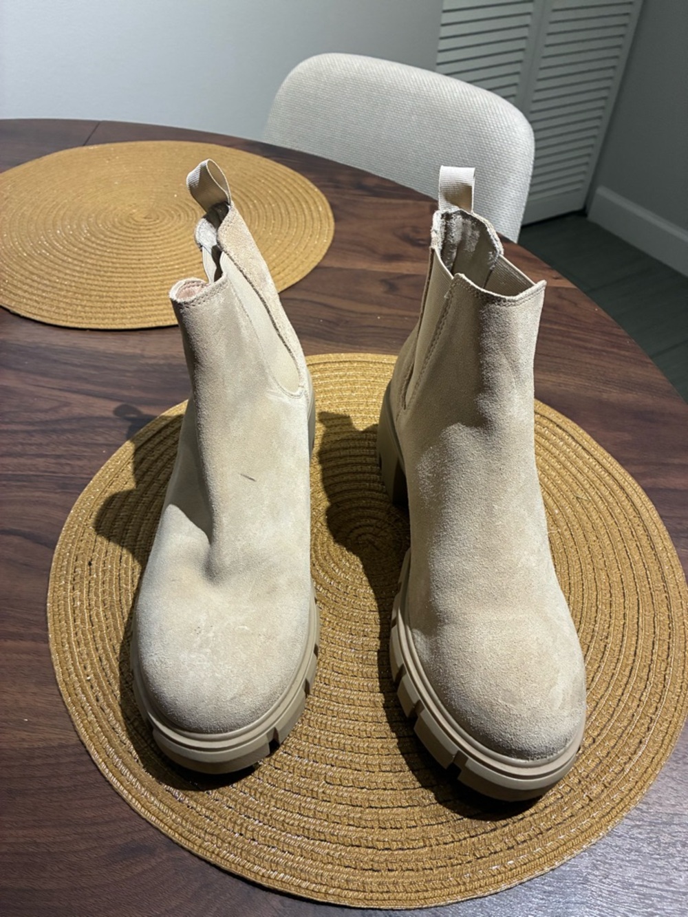 Steve Madden Cream Suede Lug-Sole Chelsea Boots